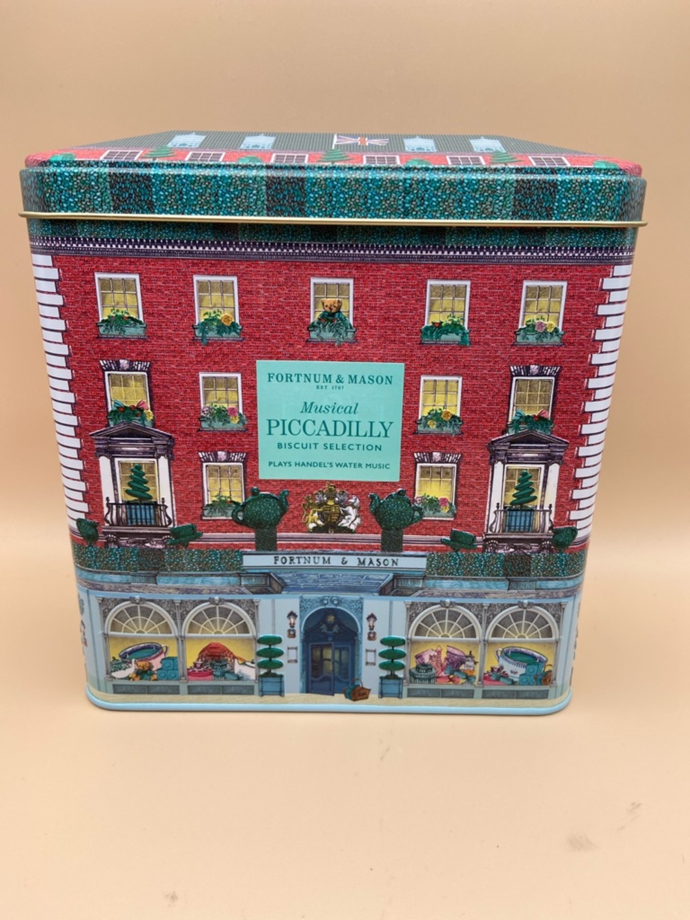 Fortnum & Mason Musical Piccadilly Biscuit Tin-Empty Plays Handel's Water Music